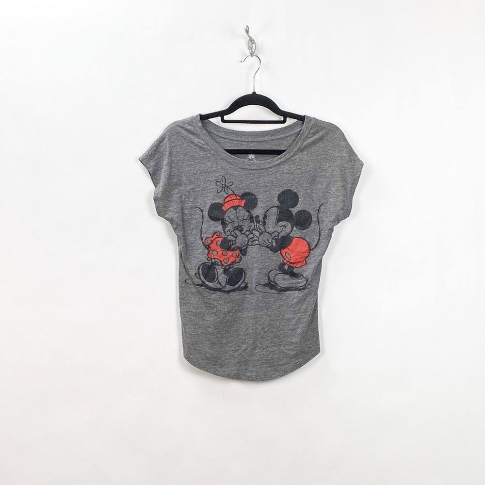 Disney Parks XS Womens Gray Marled Mickey Minnie Mouse Graphic Tee